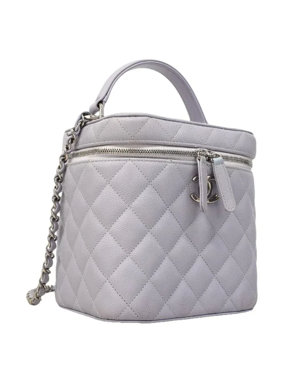 Chanel Vanity Bag Quilted Caviar Leather Purple Silver 2-Way